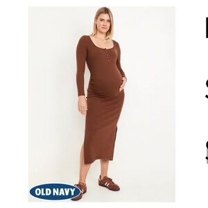 maternity long sleeve henley midi dress Long Sleeve Button Front Midi Dress